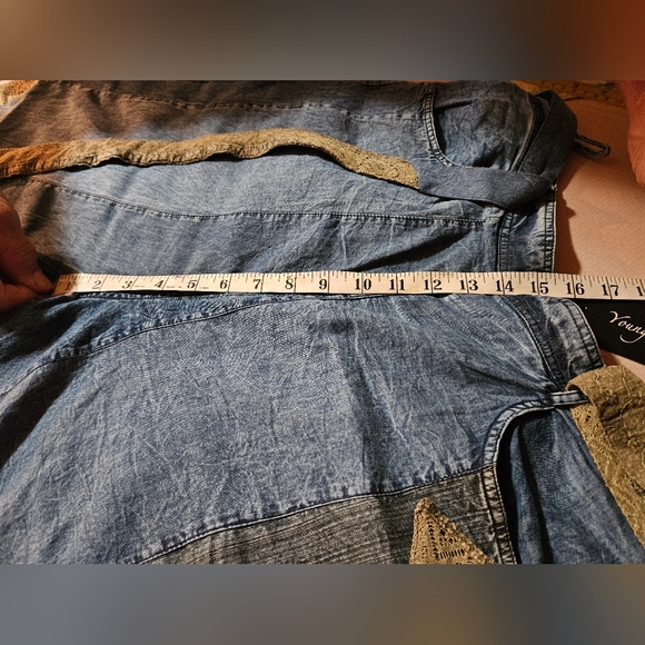 Boho Cotton Pattern Color Block Flair Pants w/Lace. INSEAM ALMOST 15 IN. IL - Picture 13 of 13